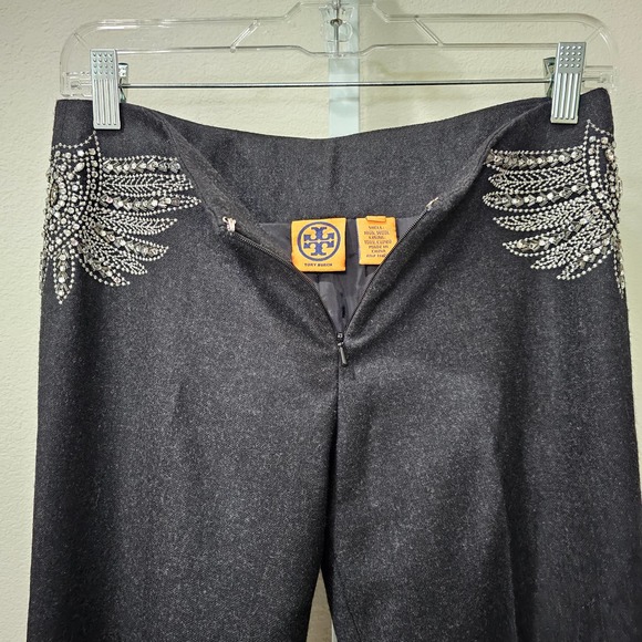 Tory Burch Black Flare Pants with Silver Embellishments - Picture 9 of 16